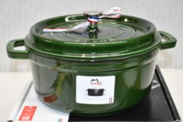 1 x STAUB Round Cast Iron Casserole Dish (24cm), In Green - Original Price £220.00