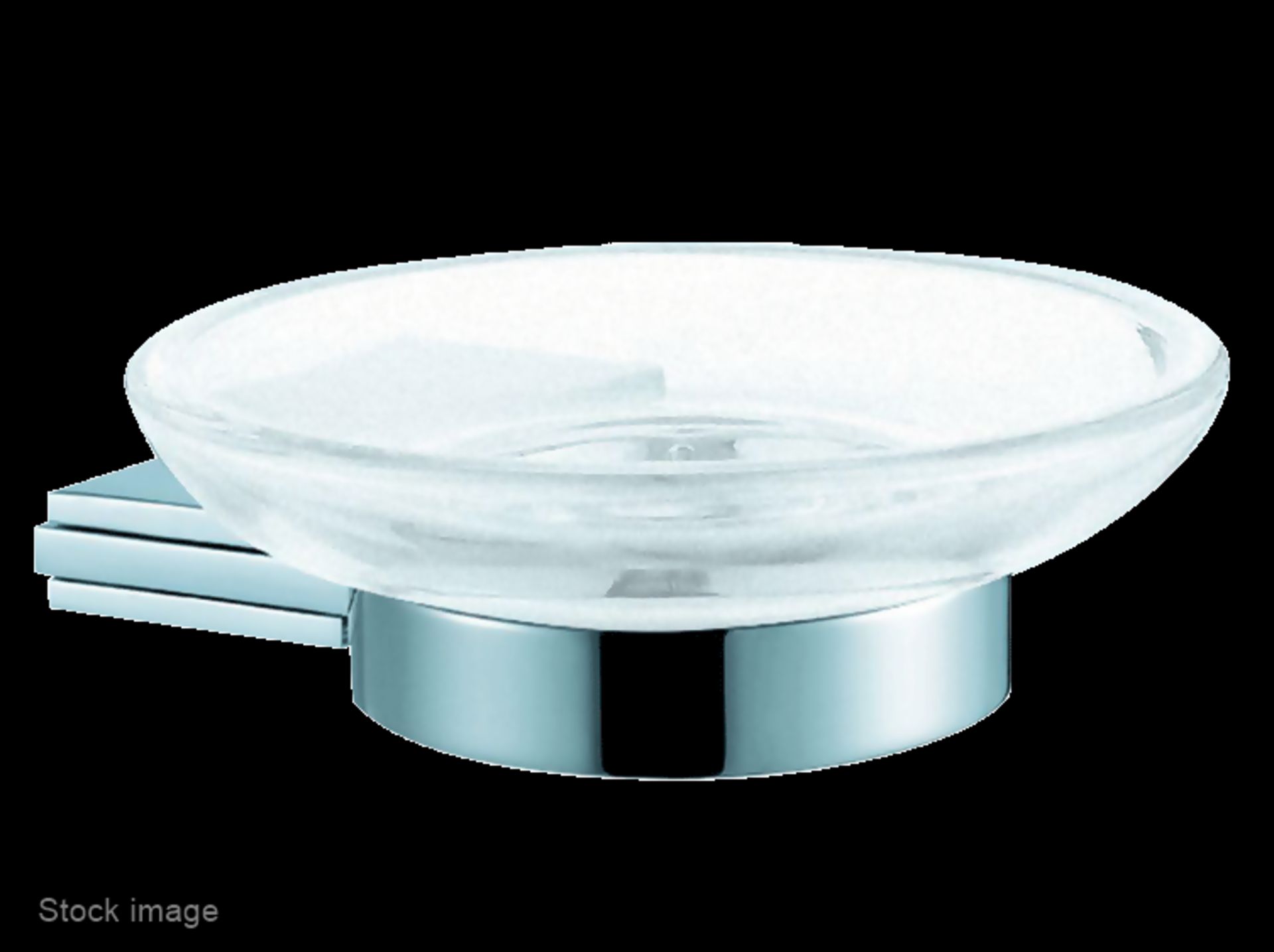 1 x WATERFRONT 'Blade' Glass Soap Dish With Holder In Chrome - Ref: BL520 - Unused Boxed Stock -