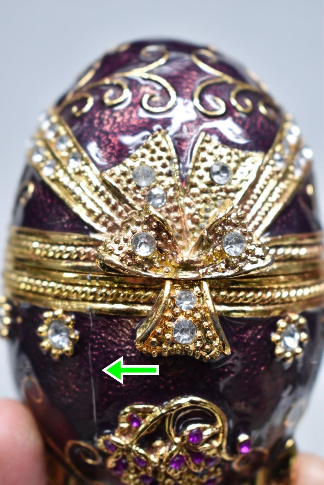 1 x Decorative Faberge-Style Clockwork Musical Enameled Egg, In Purple - Ref: CNT733/WH2/C23 - CL845 - Image 3 of 4