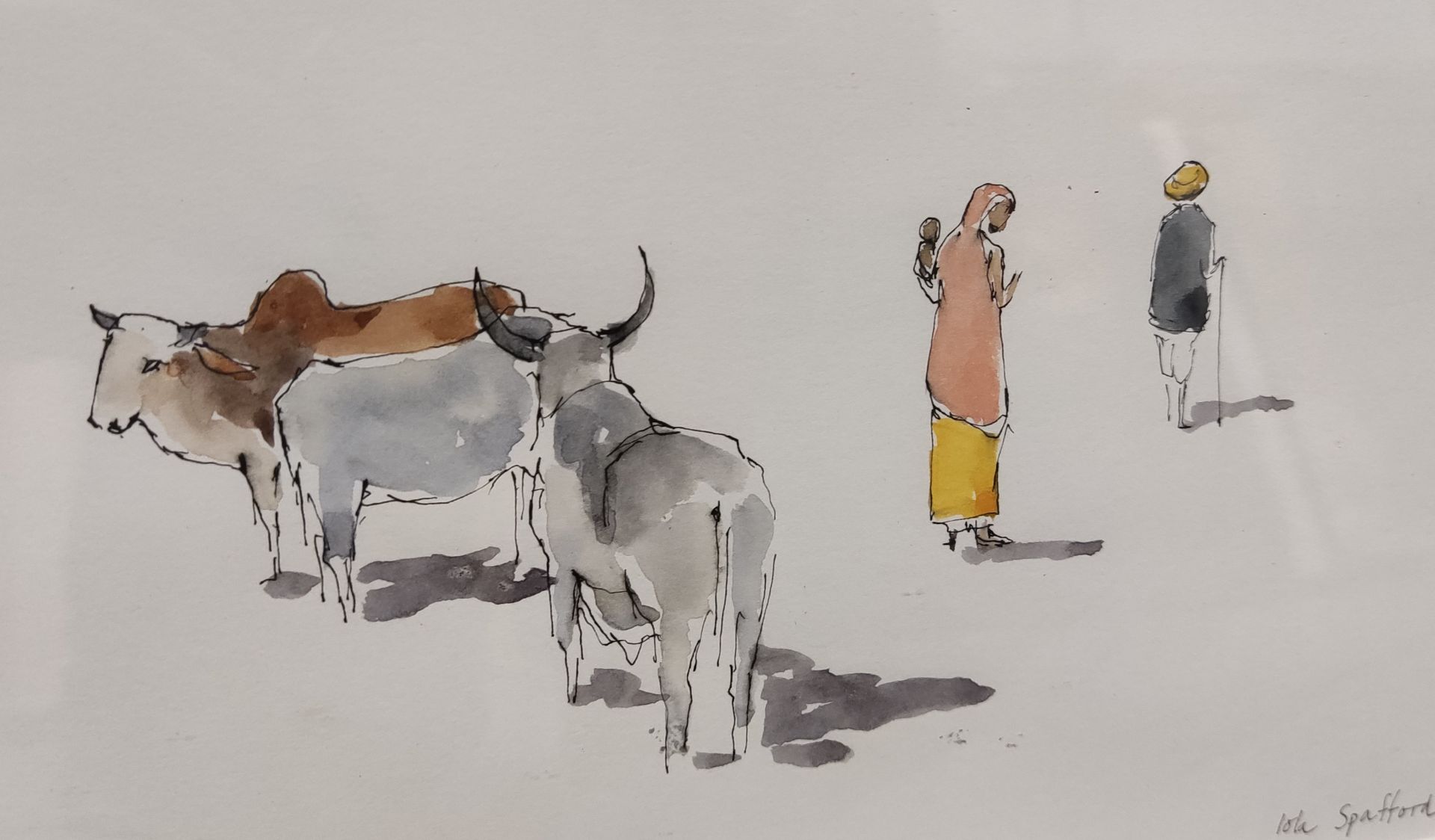 1 x Indian Cattle Watercolour by Iola Spafford - Ref: CNT434 - CL845 - Location: Altrincham WA14 - Bild 7 aus 9