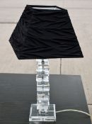 Pair Of Stylish Table Lamps, Both Featuring Ruched Black Fabric Shades And Crystal Glass Bases -