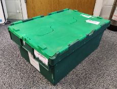 20 x Robust Compact Green Plastic Stackable Secure Storage Boxes With Attached Hinged Lids -