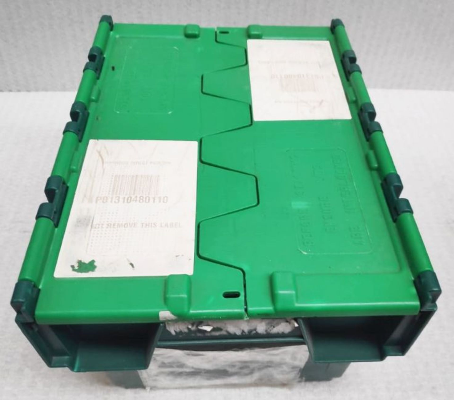 20 x Robust Compact Green Plastic Stackable Secure Storage Boxes With Attached Hinged Lids - - Image 4 of 6