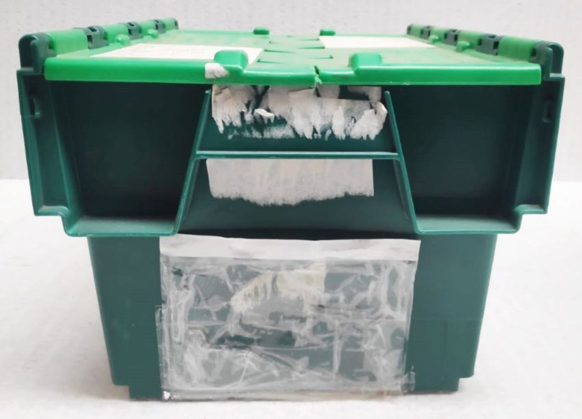 20 x Robust Compact Green Plastic Stackable Secure Storage Boxes With Attached Hinged Lids - - Image 2 of 6