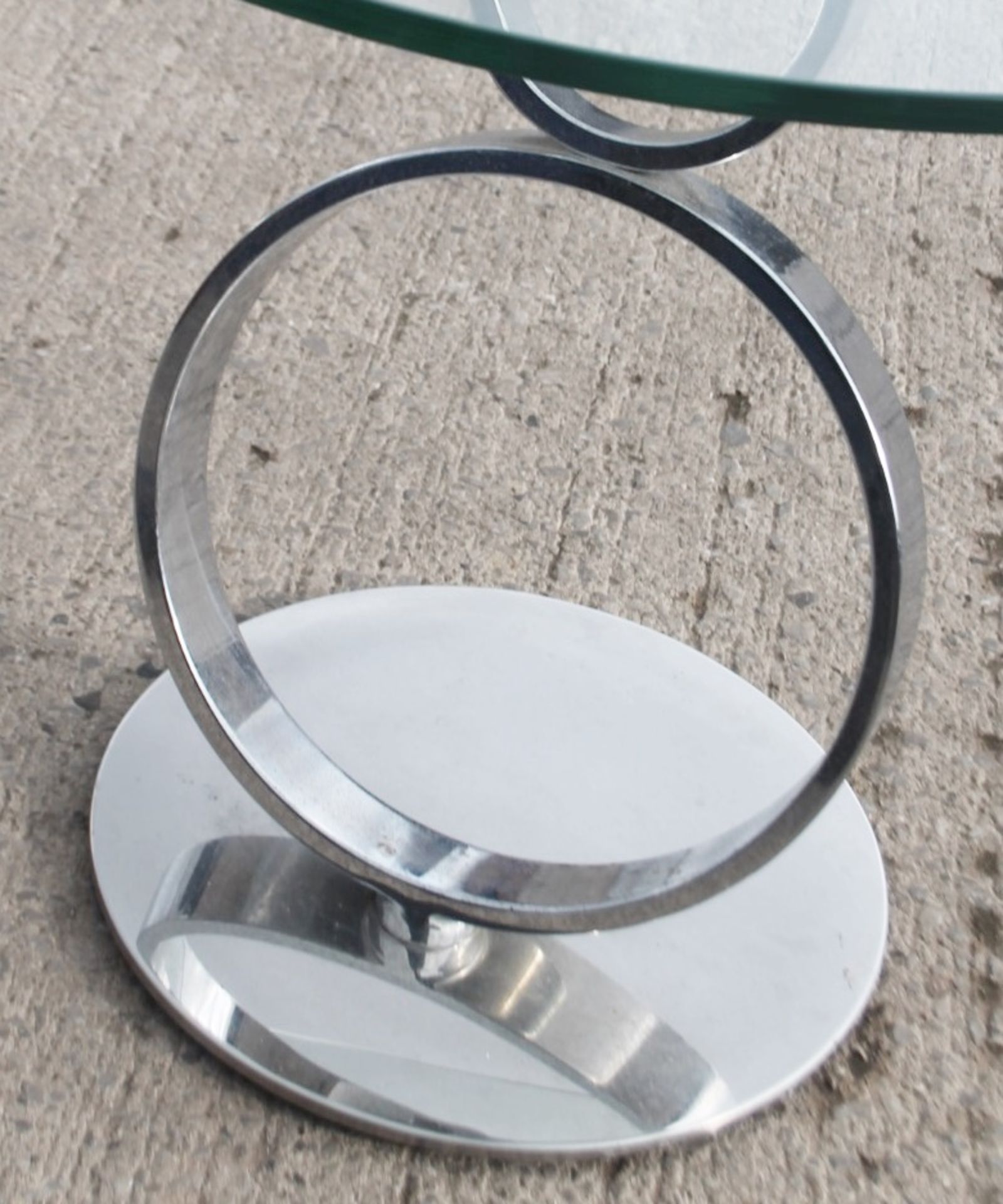 1 x Small Circular Glass / Chrome Table With A Slanted Base - Recently Relocated From An Exclusive - Image 5 of 5