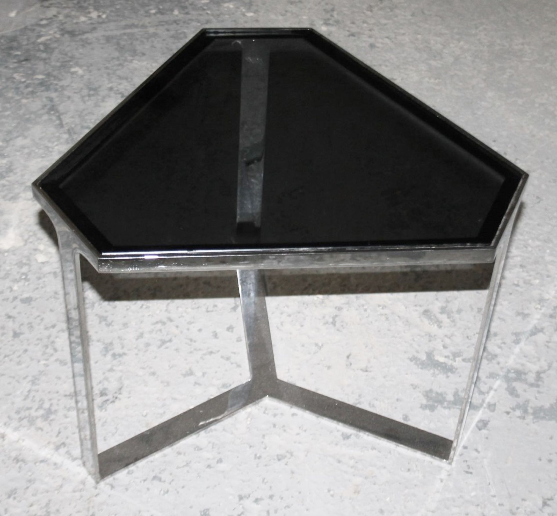 1 x Designer 5-Section Geometric Coffee Table, With Tinted Glass Tops and Chromed Bases - Image 3 of 6