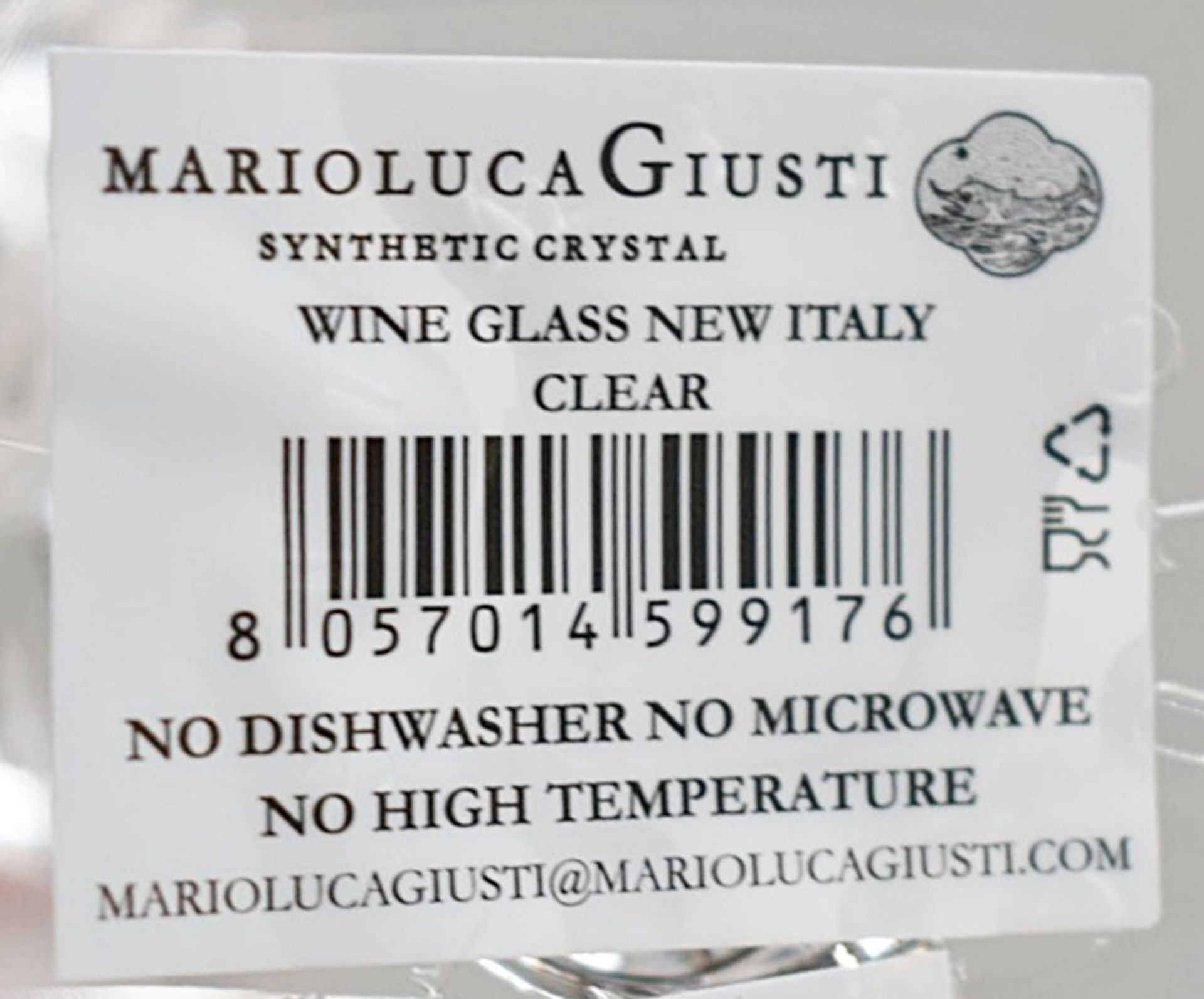 Set of 6 x MARIO LUCA GIUSTI 'Italia' Synthetic Clear Crystal Wine Glasses (180ml) - Original - Image 4 of 8