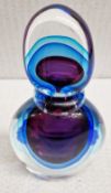 1 x Blown Murano Glass Perfume Bottle, Handmade With Clear Aquamarine/Purple Crystal “Sommerso”