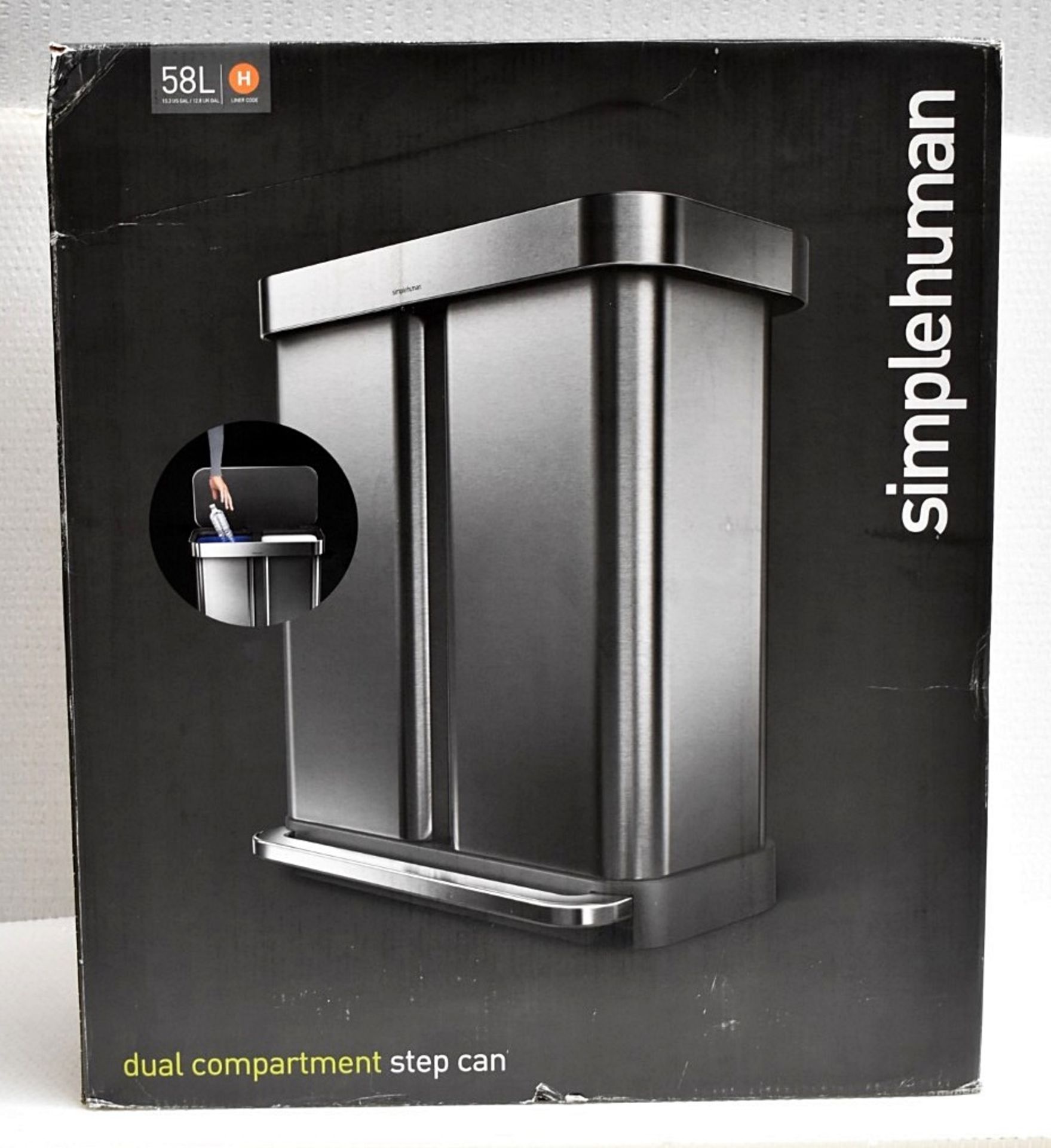 1 x SIMPLEHUMAN Rectangular Dual Compartment Pedal Bin (58L) - Original Price £200.00 - Unused Boxed - Image 2 of 10