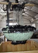1 x Impressive 1.3-Metre Tall Chandelier Adorned With Crystal Glass Droplets and Genuine Black