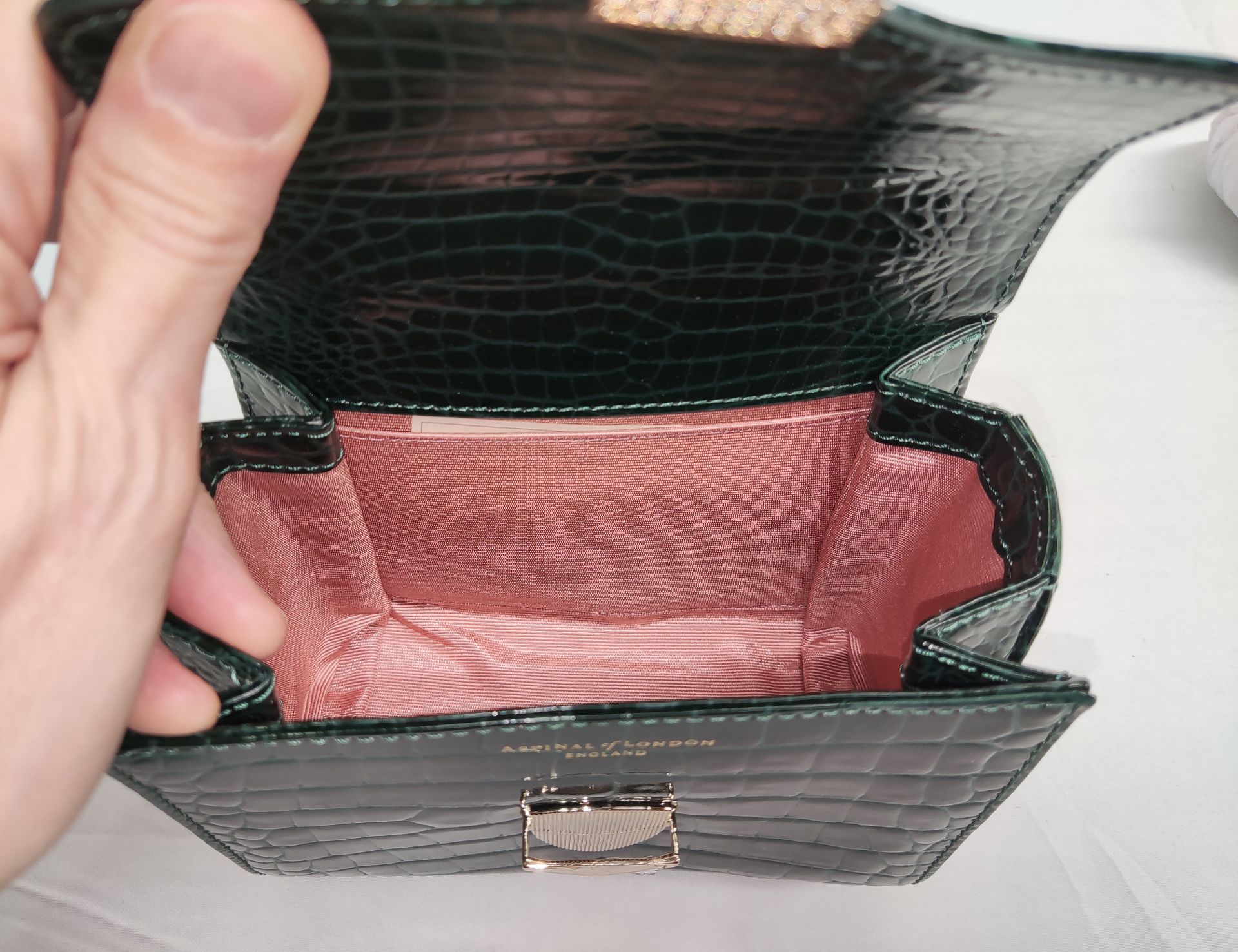 1 x ASPINAL OF LONDON Mayfair Mini Bag - Evergreen Patent Croc - Boxed - Original RRP £495 - Ref: - Image 10 of 21