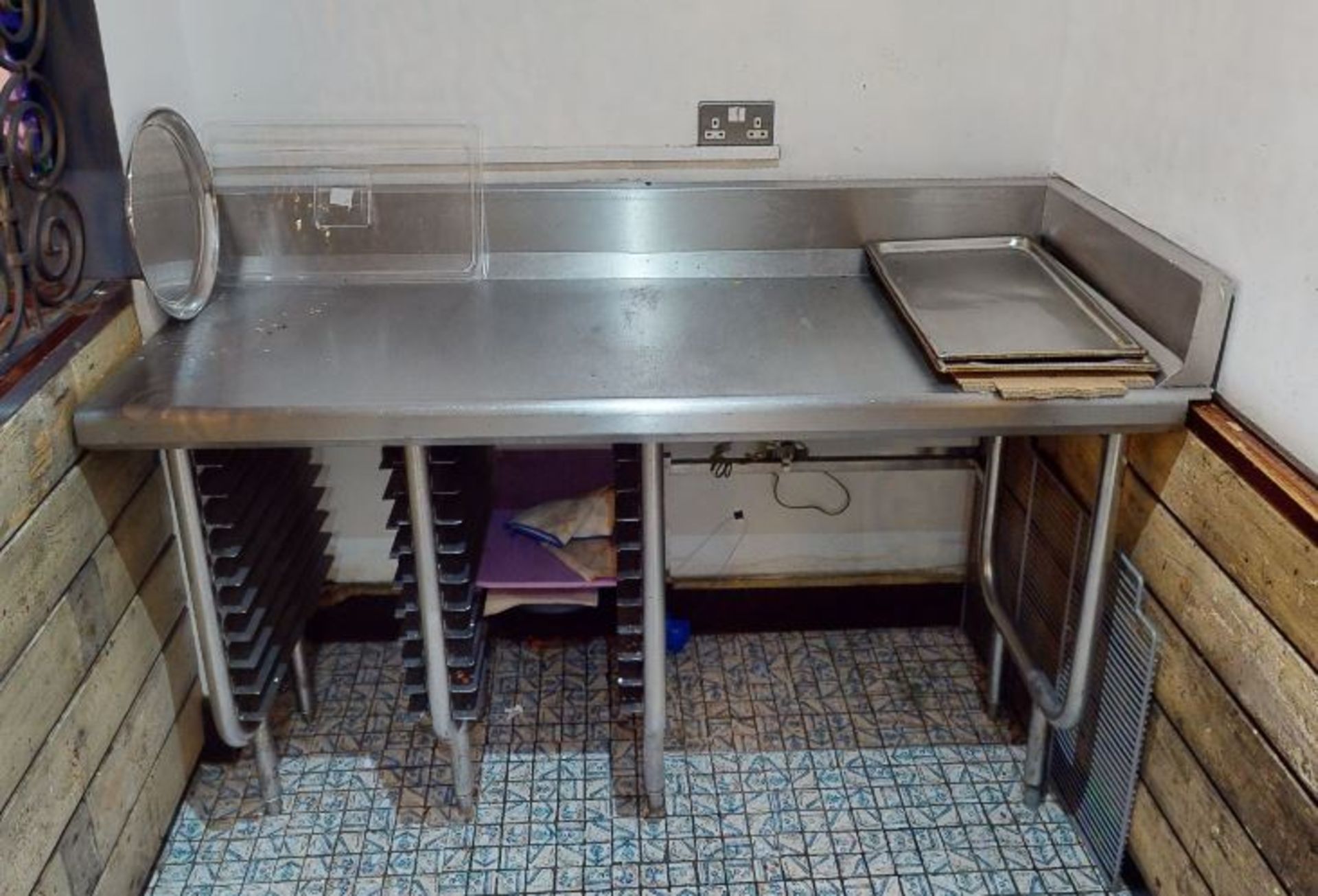 1 x Stainless Steel Kitchen Prep Table With Corner Upstand and Tray Runners - Approx Width: 160 cms - Image 2 of 2