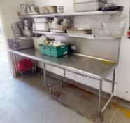1 x Stainless Steel Commercial Prep Bench With Overhead Shelves