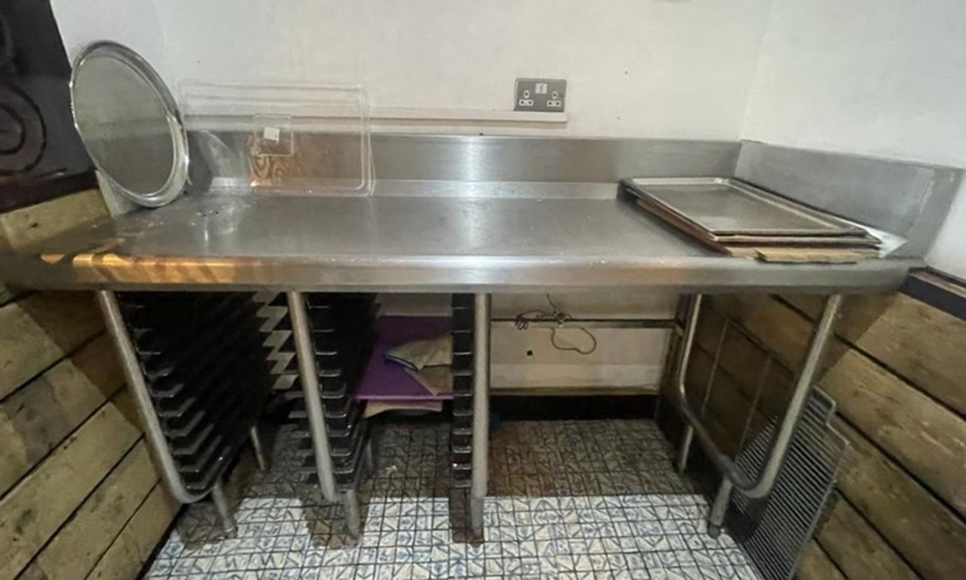 1 x Stainless Steel Kitchen Prep Table With Corner Upstand and Tray Runners - Approx Width: 160 cms