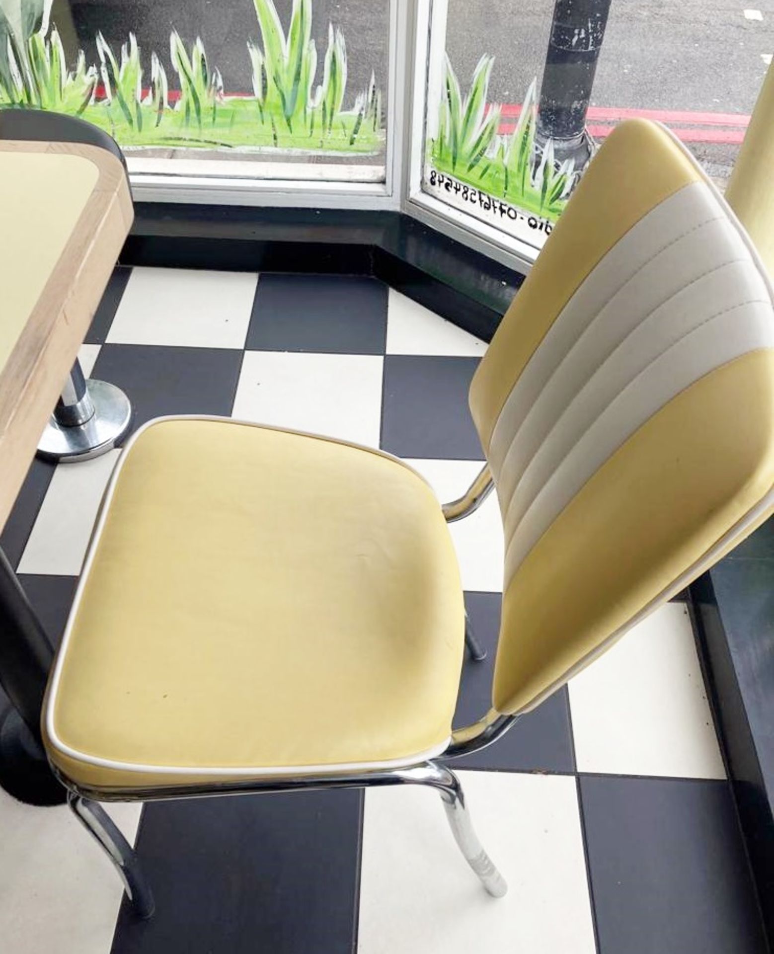 8 x Restaurant Dining Chairs With Chrome Bases and Faux Leather Upholstery Finished in Lemon and - Image 7 of 7