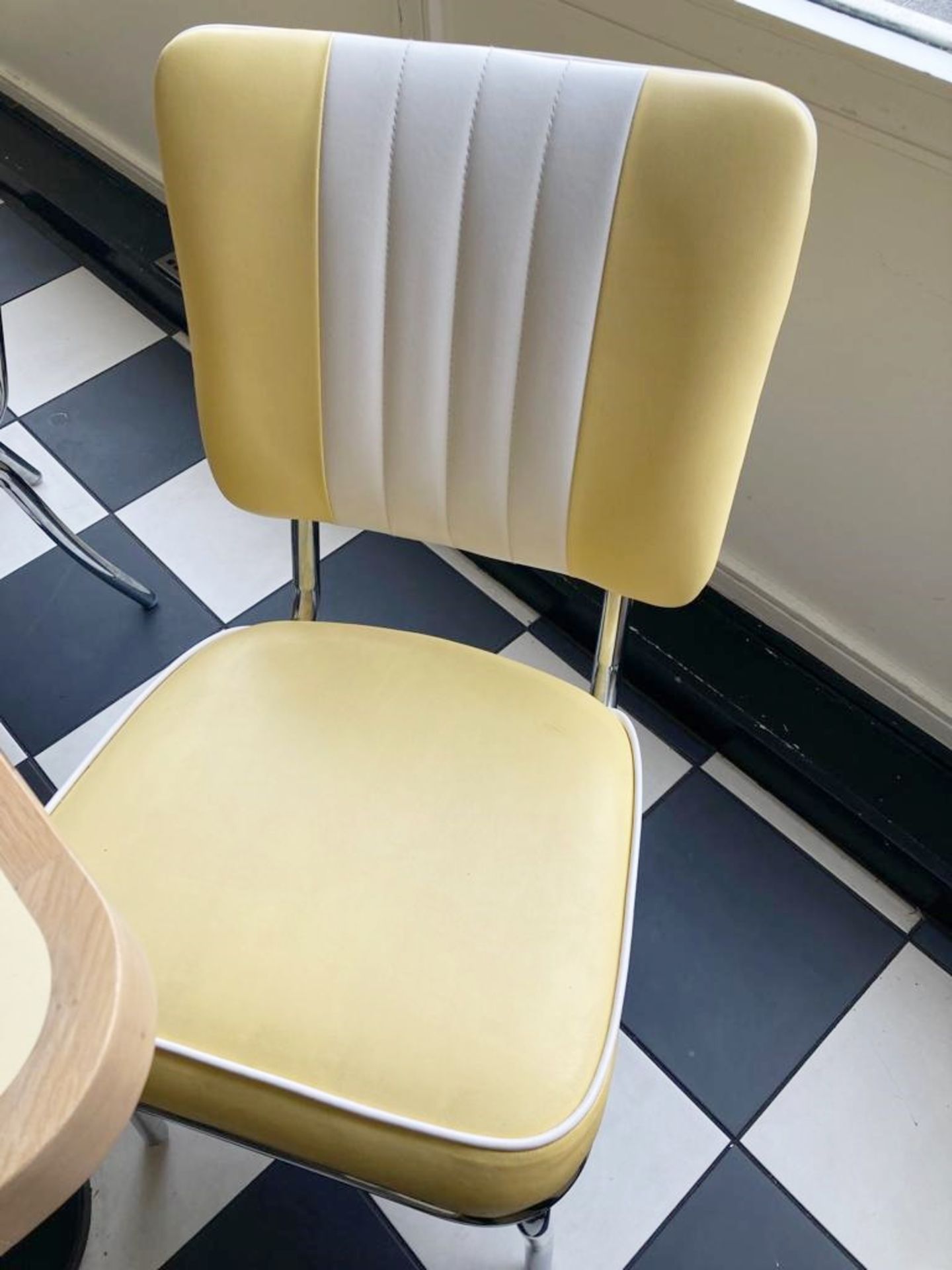 8 x Restaurant Dining Chairs With Chrome Bases and Faux Leather Upholstery Finished in Lemon and