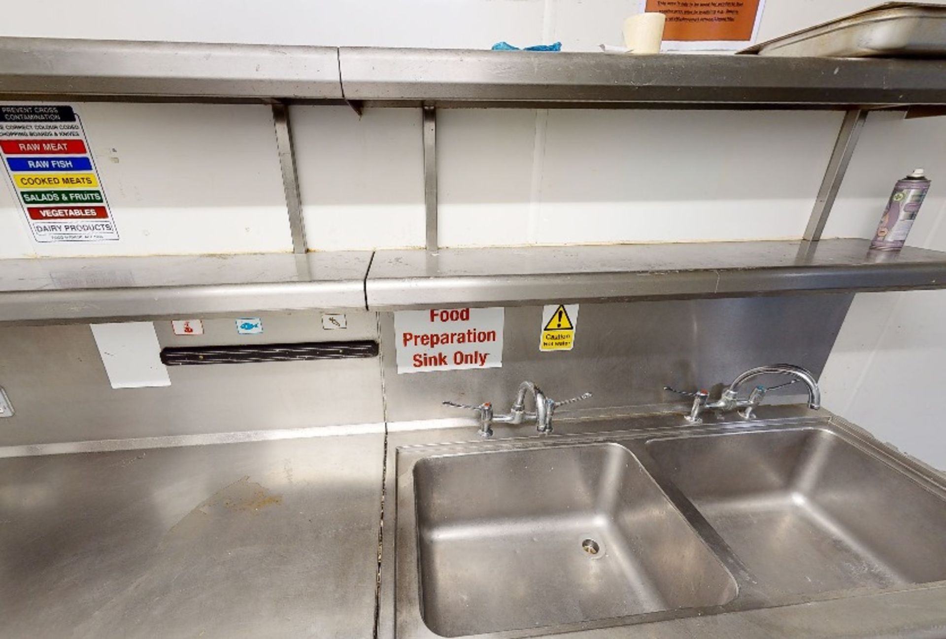 1 x Stainless Steel Commercial Wash Stand With Twin Sink Basins, Mixer Taps, Overhead Shelves, - Image 9 of 10