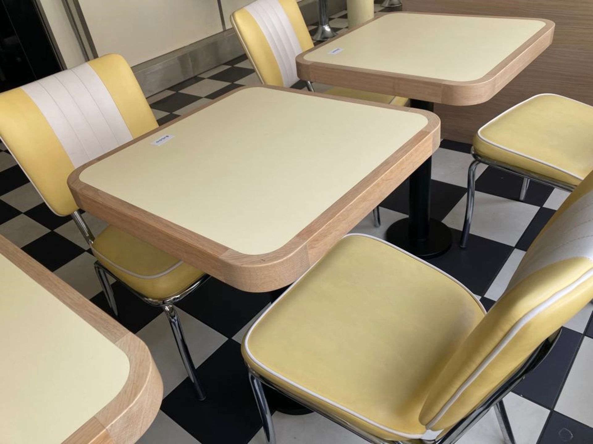 8 x Restaurant Dining Chairs With Chrome Bases and Faux Leather Upholstery Finished in Lemon and - Image 3 of 7