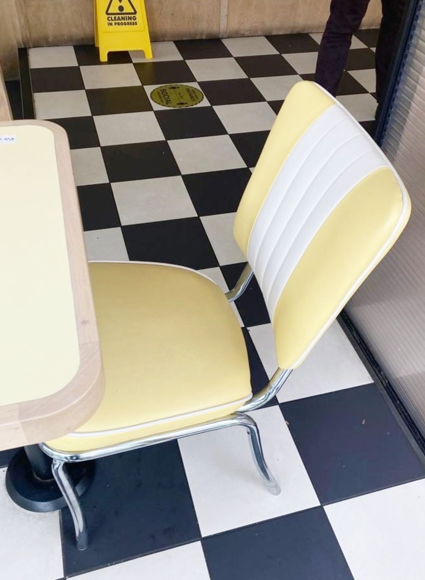 8 x Restaurant Dining Chairs With Chrome Bases and Faux Leather Upholstery Finished in Lemon and - Image 6 of 7