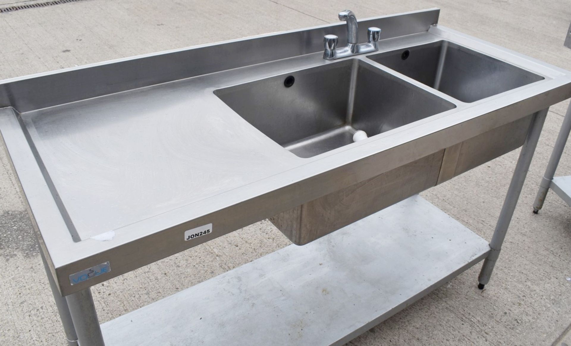 1 x Vogue Stainless Steel Twin Sink Wash Stand With Mixer Tap, Upstand & Undershelf - Image 11 of 11