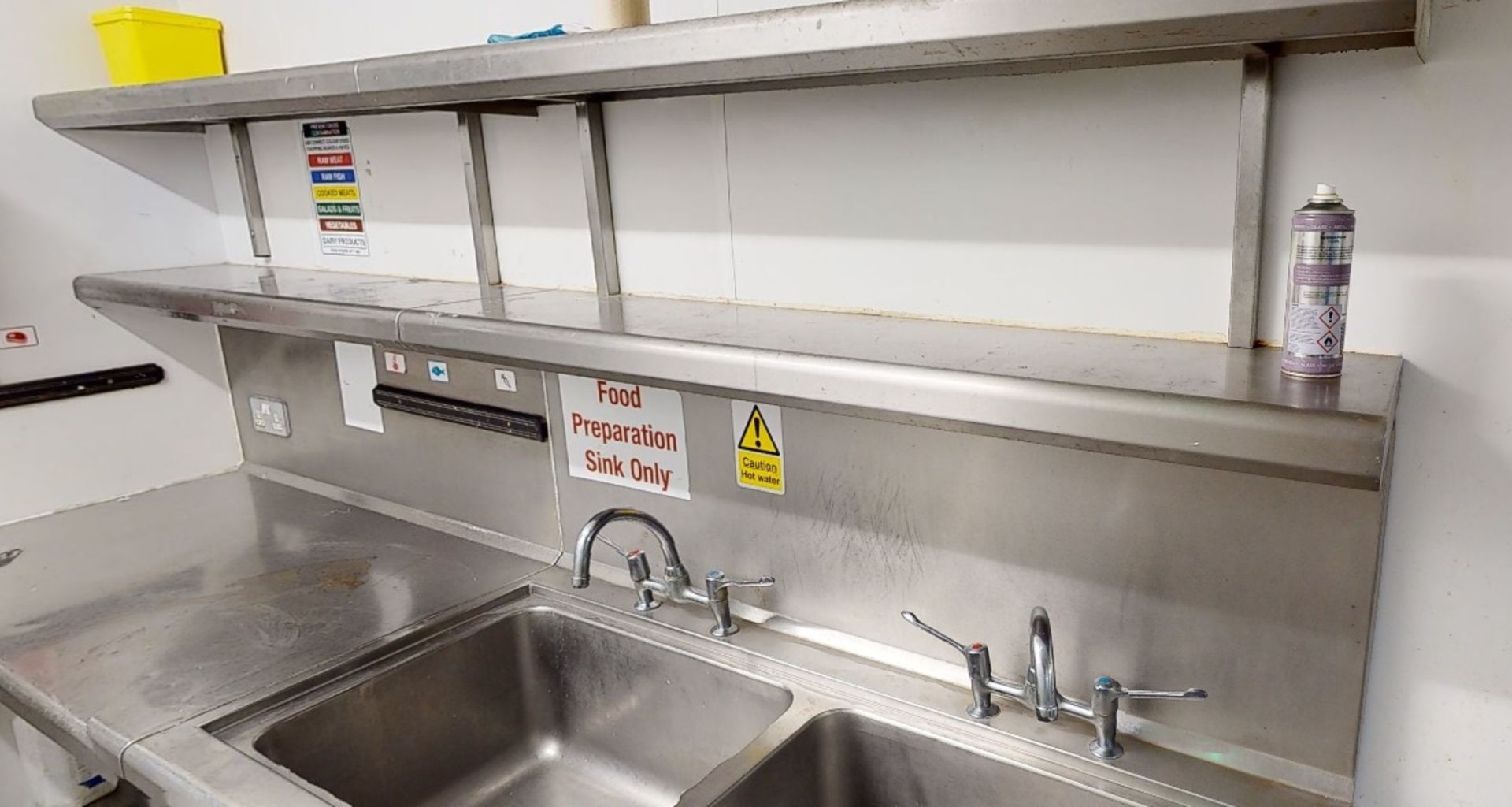 1 x Stainless Steel Commercial Wash Stand With Twin Sink Basins, Mixer Taps, Overhead Shelves, - Image 10 of 10