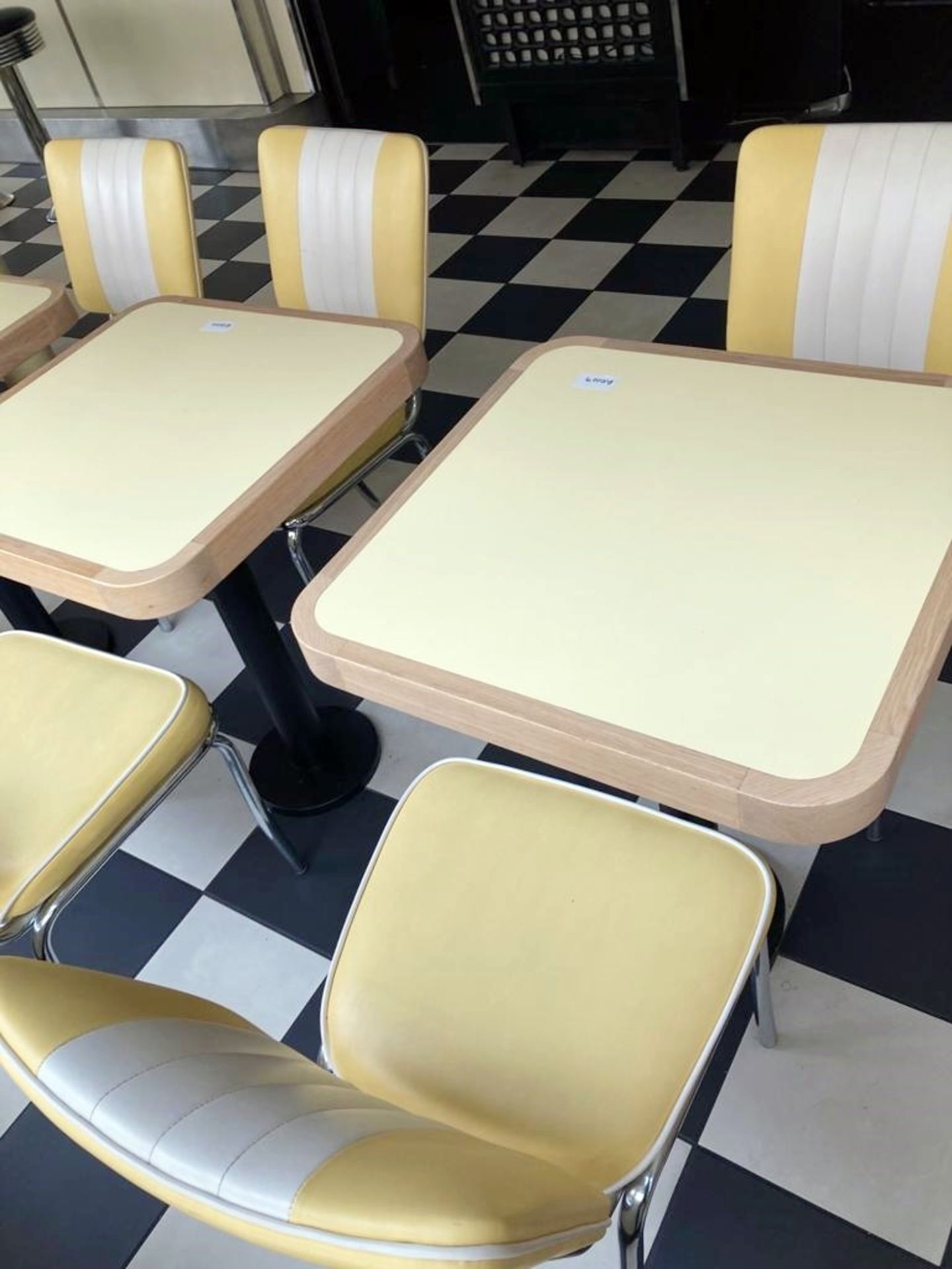 8 x Restaurant Dining Chairs With Chrome Bases and Faux Leather Upholstery Finished in Lemon and - Image 5 of 7