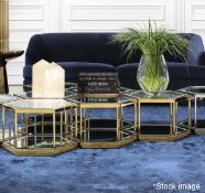 Set of 4 x EICHHOLTZ 'Sax' Opulent Glass-Lined Modular Coffee Tables In Gold - Original RRP £3,925