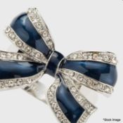 1 x JOANNA BUCHANAN Enamel Bow Napkin Rings In Navy Blue - 4 Piece Set - Boxed - Original RRP £150 -