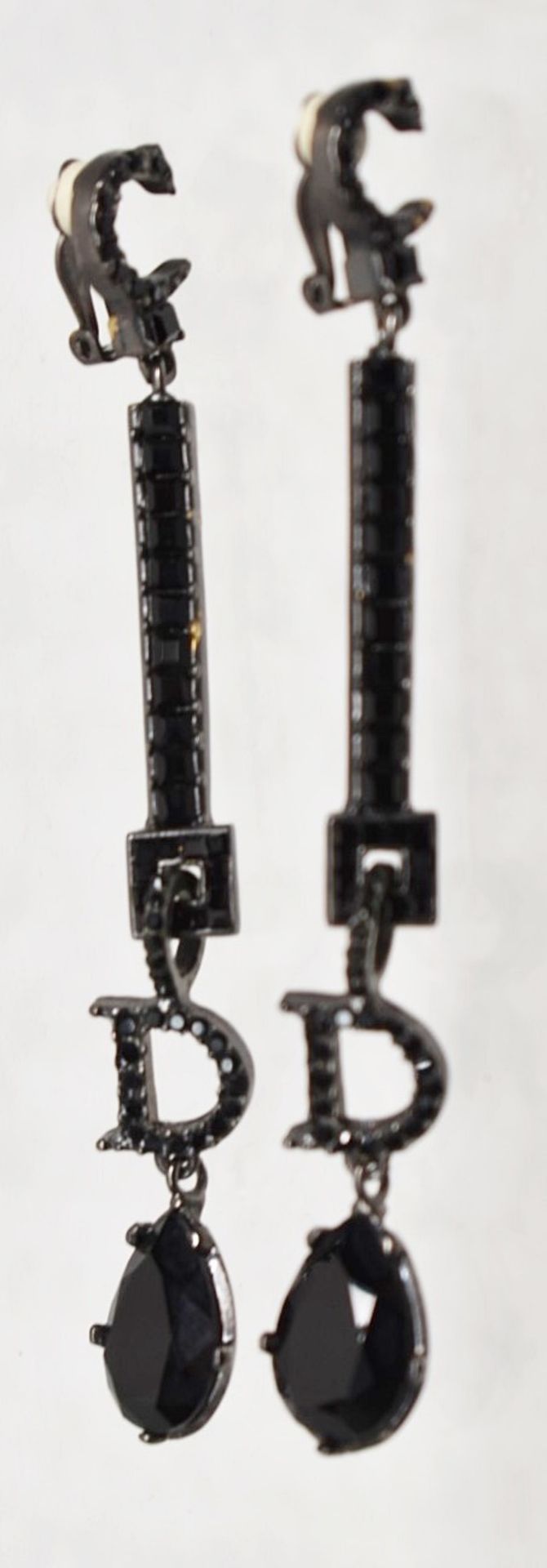 Pair Of Vintage DIOR Clip-on Black Crystal Encrusted Earrings - Ref: CNT777/WH2/C23 - CL845 - NO VAT