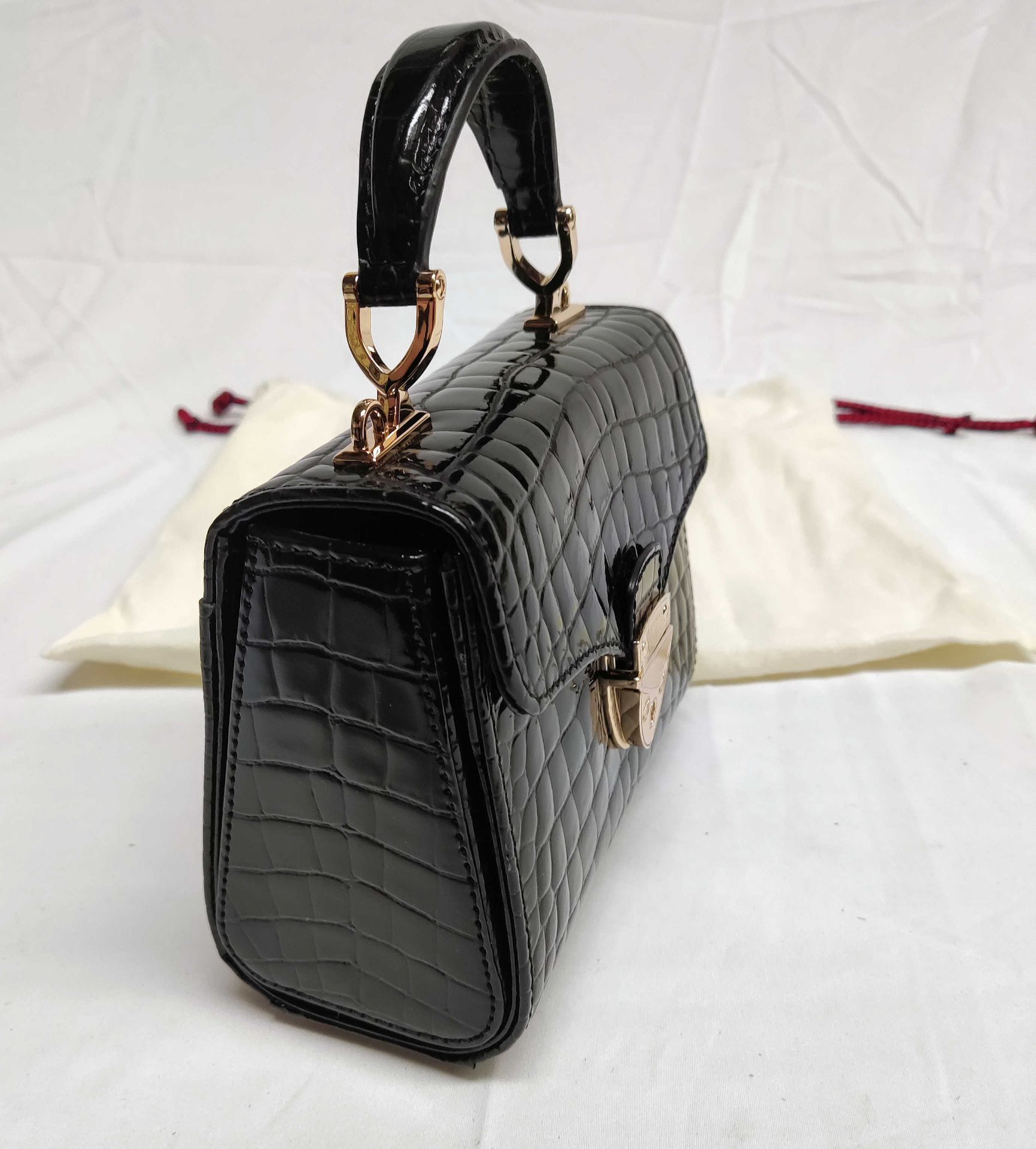 1 x ASPINAL OF LONDON Mayfair Micro Deep Shine Small Croc Bag In Black - Boxed - Original RRP £495 - - Image 5 of 17