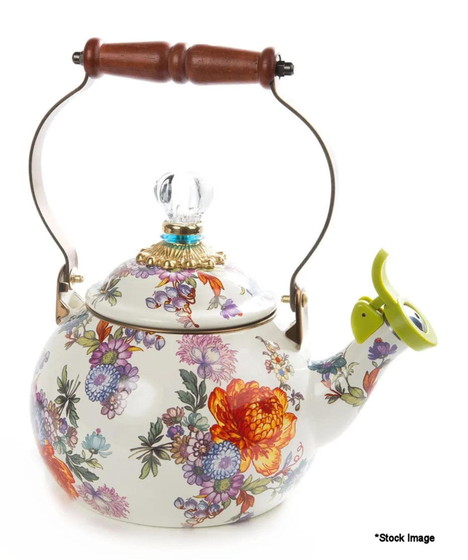 1 x MACKENZIE CHILDS Flower Market 2 Quart Tea Kettle In White - Boxed - Original RRP £180 - Ref: