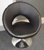 1 x Swivel Tub Chair With Black Faux Leather Upholstery and Chrome Base - 75 cms Wide
