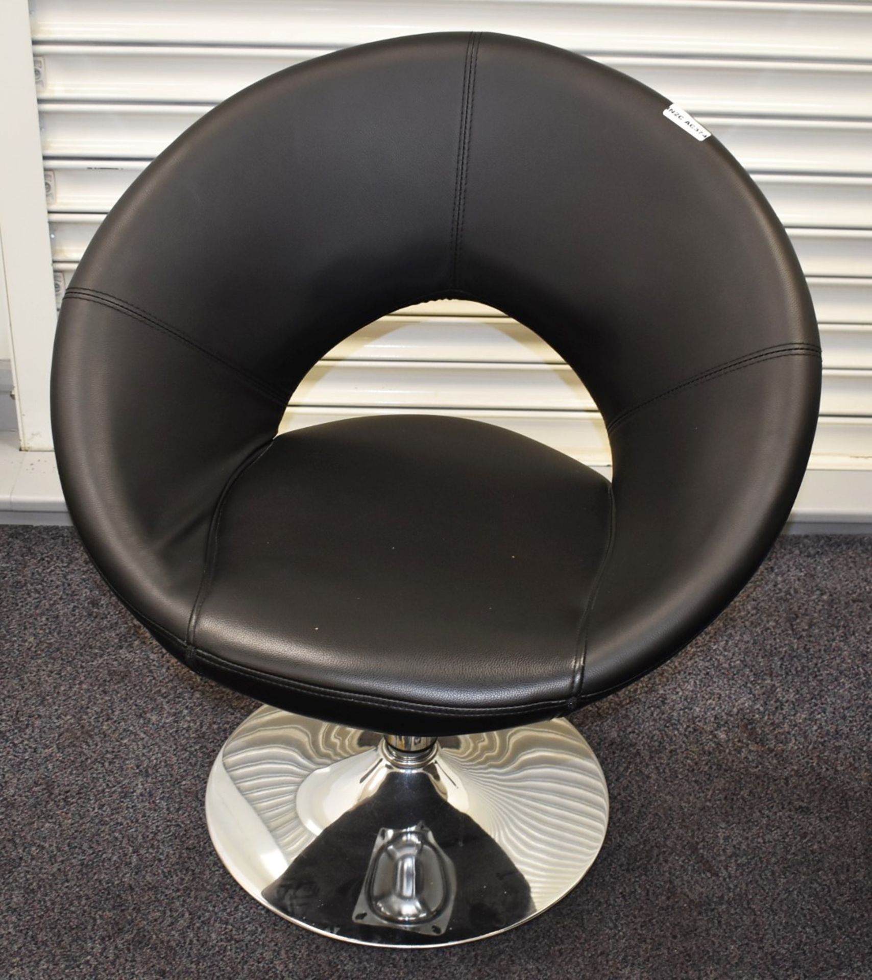 1 x Swivel Tub Chair With Black Faux Leather Upholstery and Chrome Base - 75 cms Wide