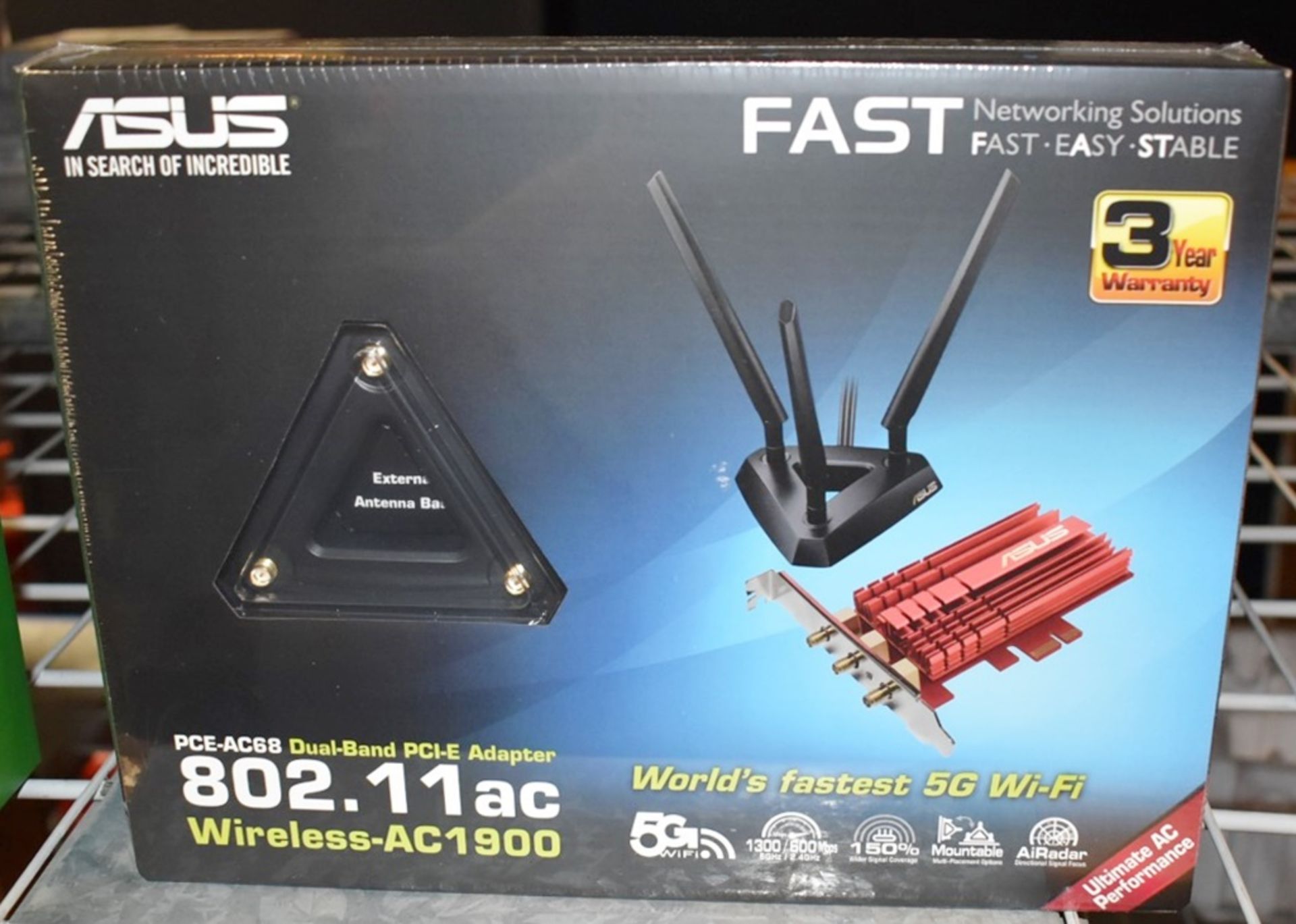 1 x Asus PCE-AC68 Dual Band Wireless PCI Express Network Interface Card With Antenna Base - New - Image 2 of 2