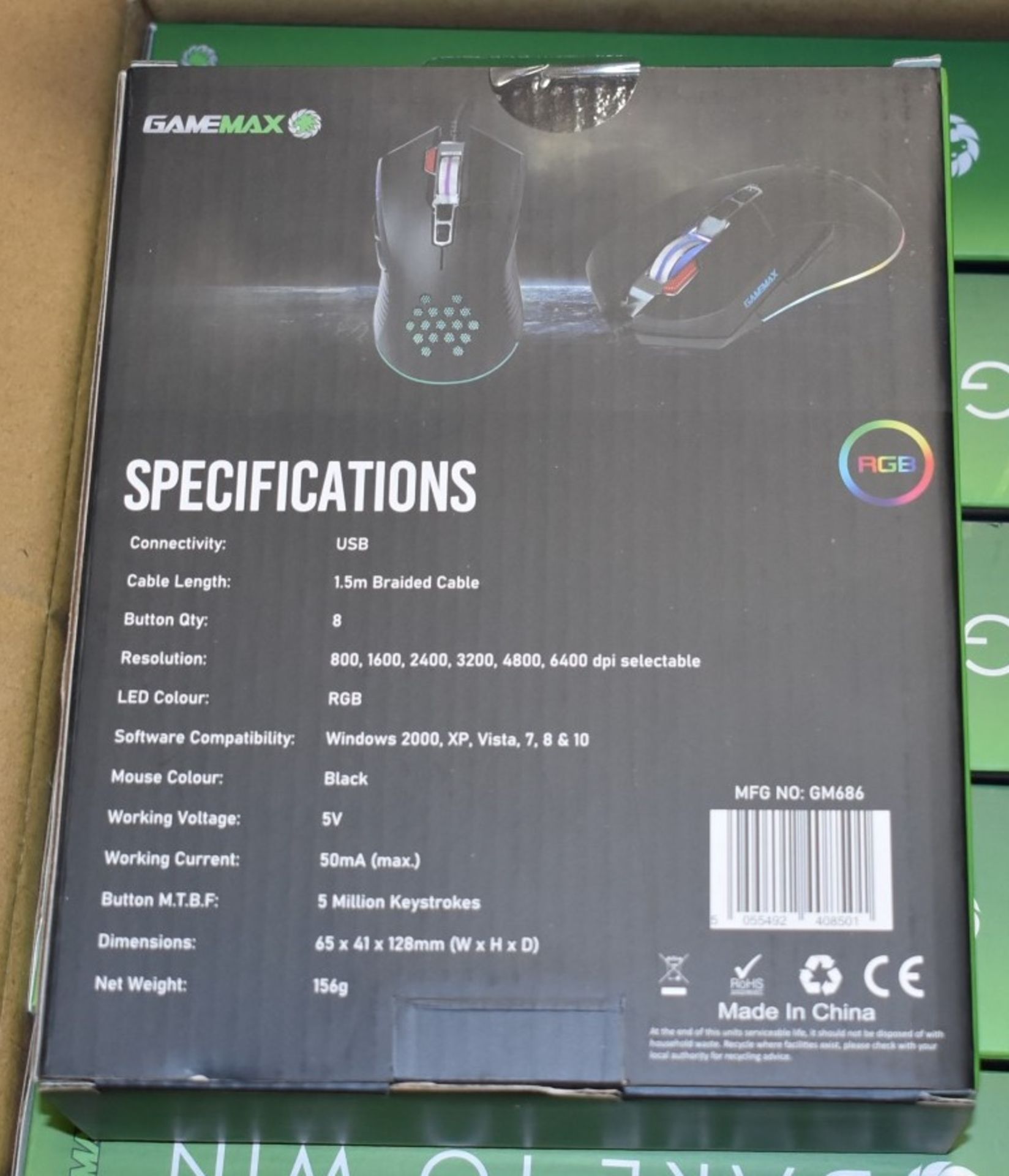 5 x GameMax Razor USB Gaming Mouse - RGB - 6400 dpi With Six dpi Presets - 8 Buttons - Type: GM686 - Image 7 of 7