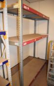 1 x Boltless Galvanised Metal Storage Shelf Unit With Three Wooden Shelves - Dimensions: H198 x W185