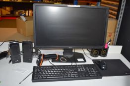 1 x Dell 22 Inch Flatscreen Monitor With Genius Speakers, Asus Keyboard and Microsoft Mouse
