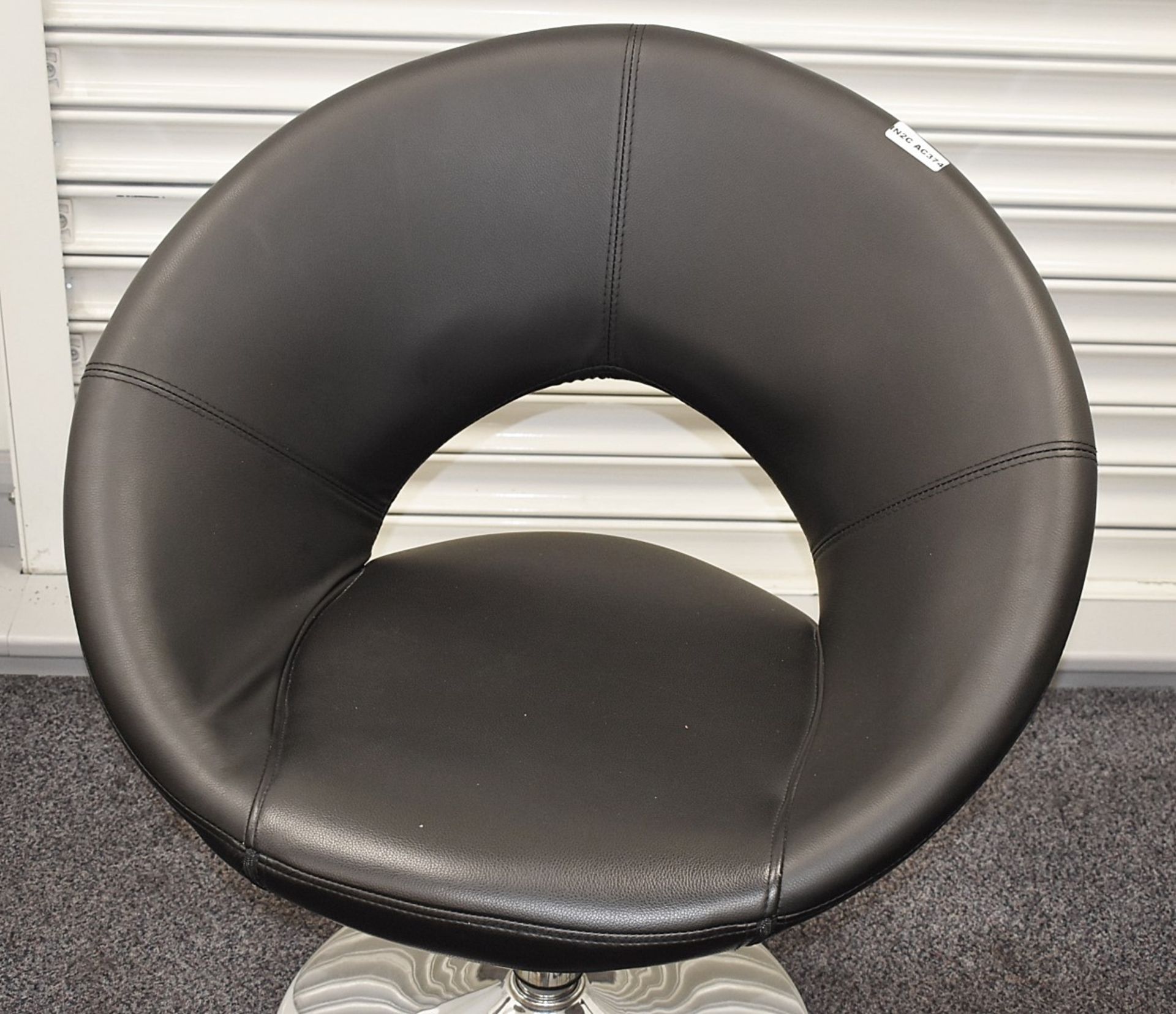1 x Swivel Tub Chair With Black Faux Leather Upholstery and Chrome Base - 75 cms Wide - Image 2 of 3