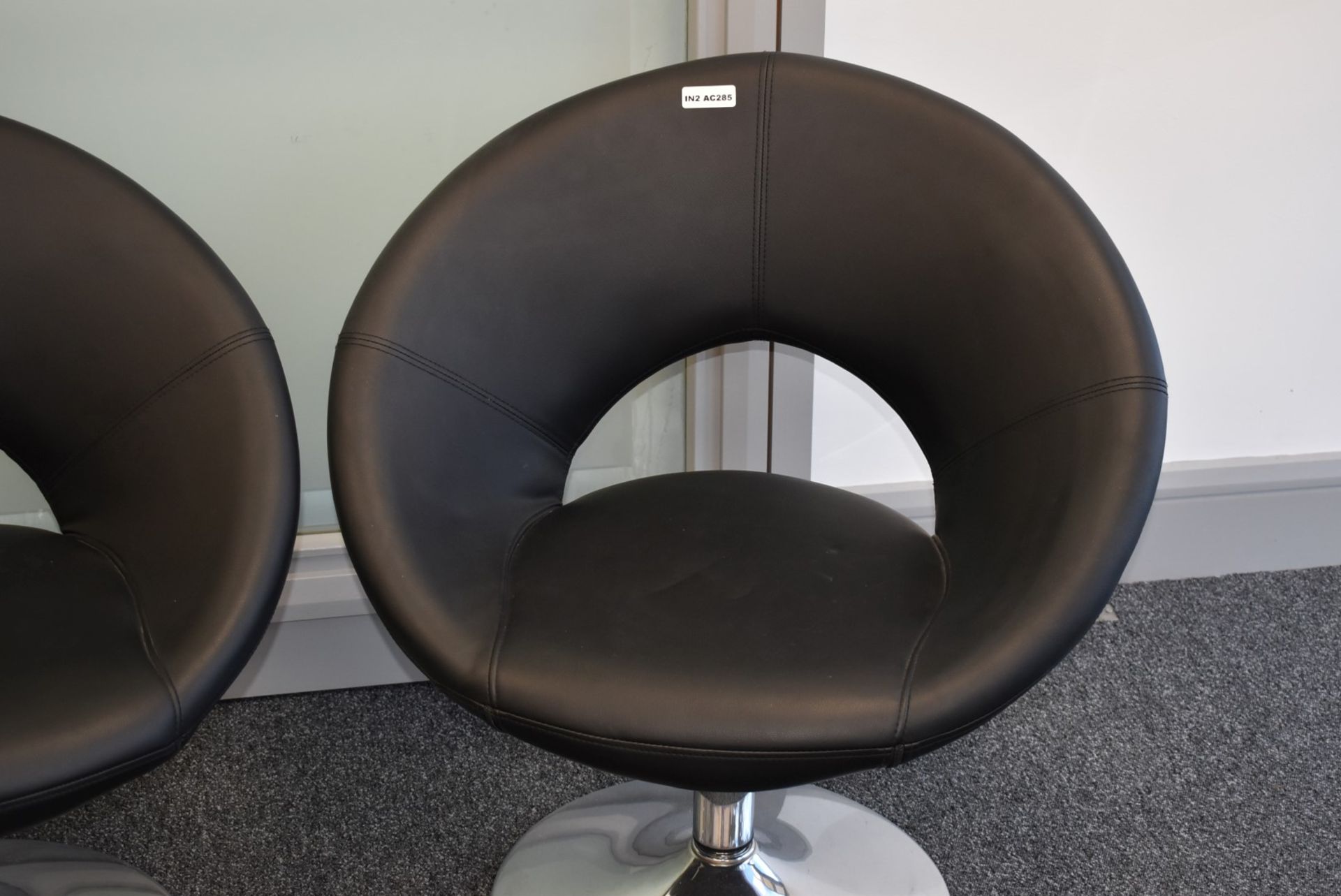1 x Swivel Tub Chair With Black Faux Leather Upholstery and Chrome Base - 75 cms Wide