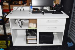 1 x Workstation Unit in White - Features Drawers, Shelves, Worktop and Upstand