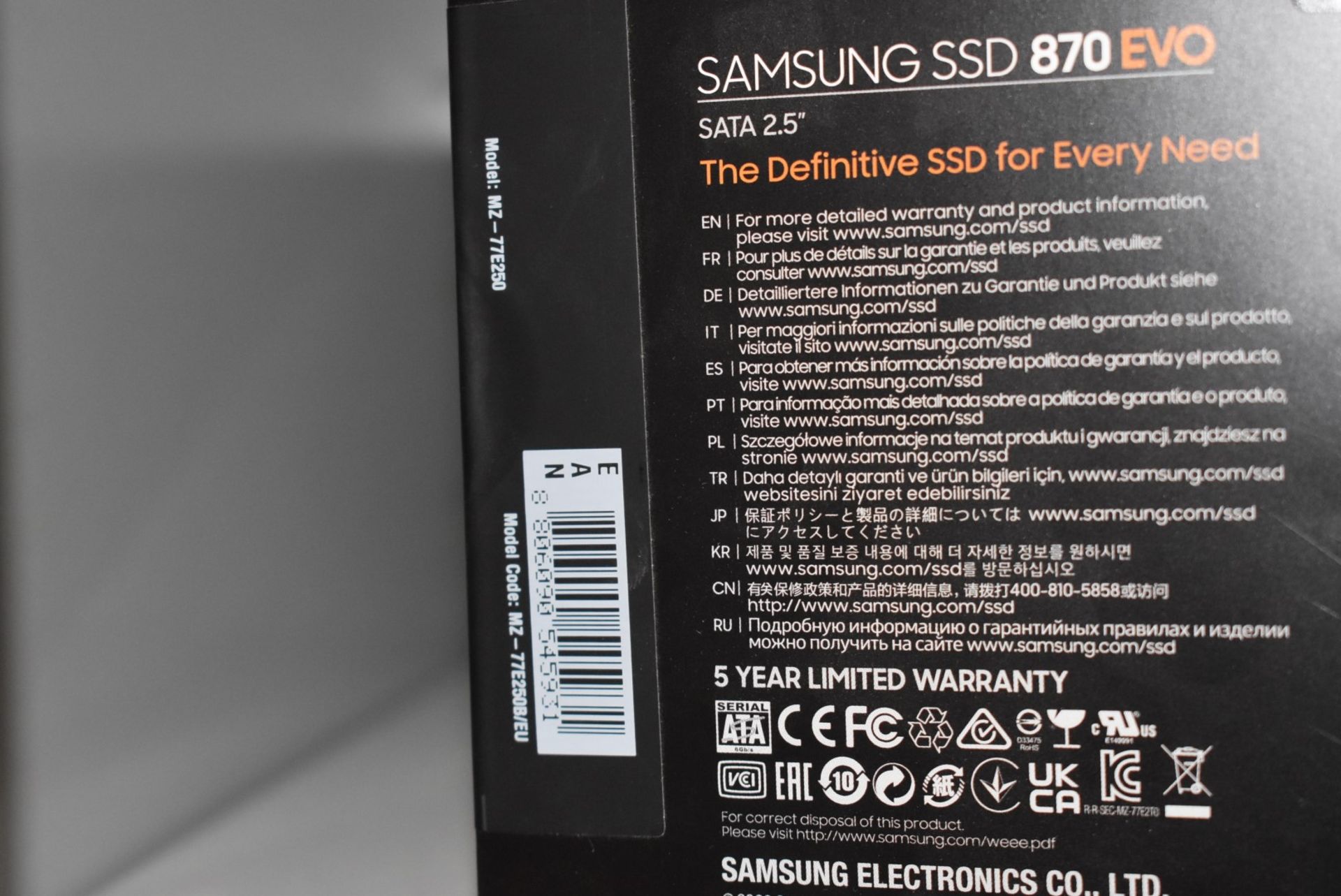 1 x Samsung Evo 870 Solid State 250GB SSD Hard Drive - New Boxed Stock - Image 3 of 3