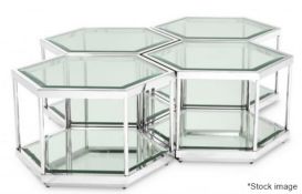 Set of 4 x EICHHOLTZ 'Sax' Opulent Glass-Lined Modular Hexagonal Coffee Tables In Steel - RRP £3,925