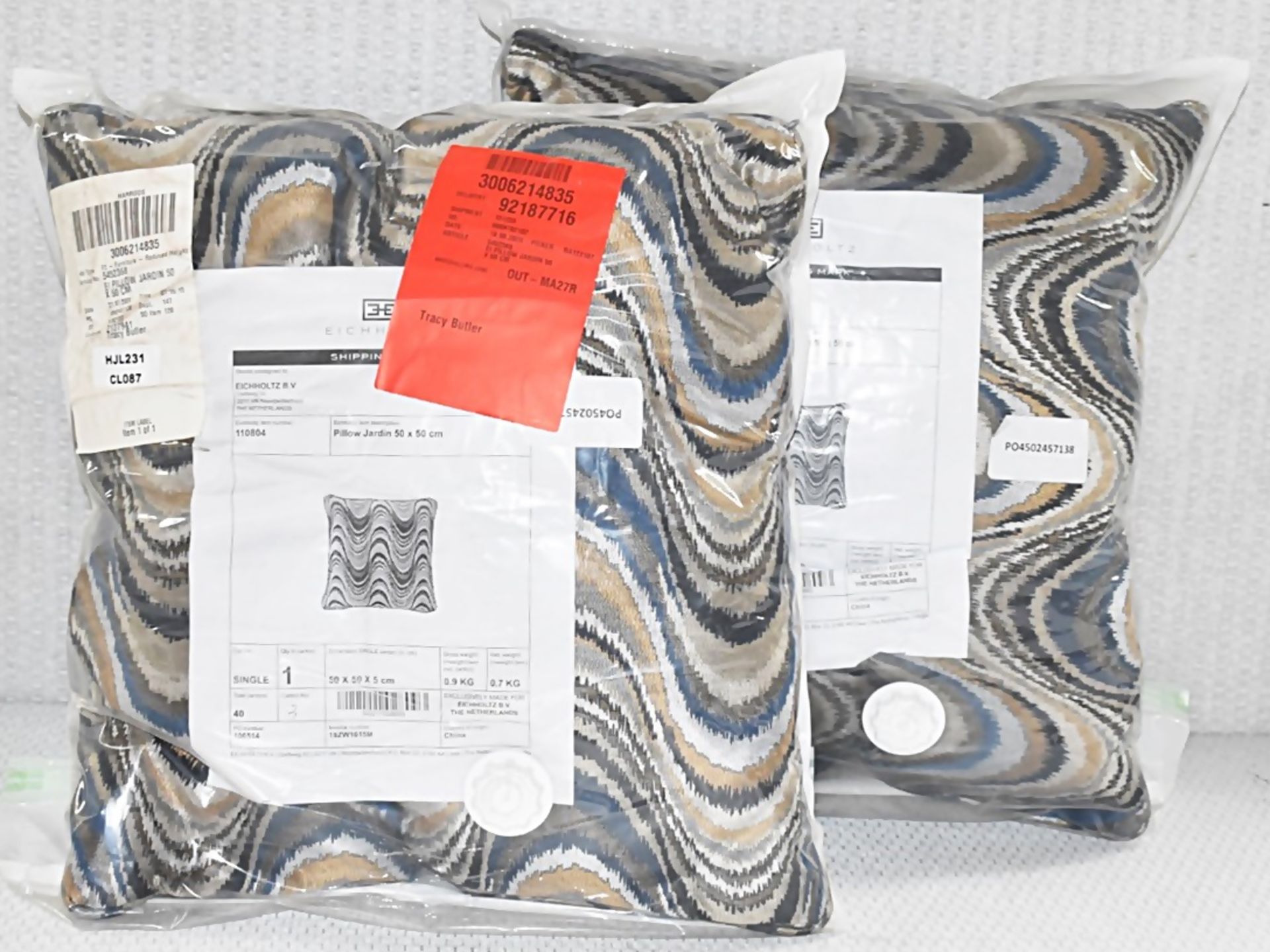 Pair of EICHHOLTZ 'Jardin' Luxury Cushions In Blue & Beige - 50 x 50cm - Total RRP £238.00 - Bild 3 aus 5