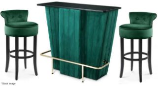 1 x EICHHOLTZ 'Bolton' Velvet Upholstered Bar Counter With 2 x Stools - Total RRP £3,650
