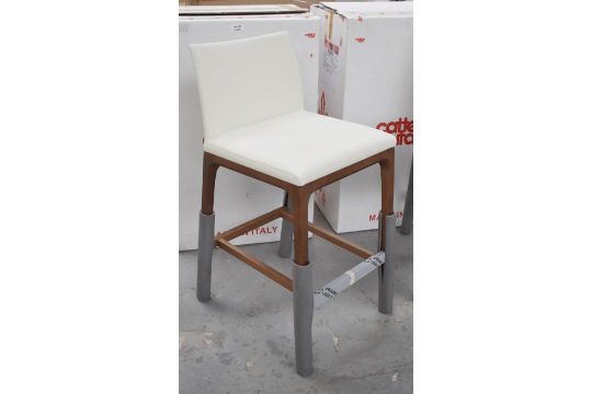 Pair Of CATTELAN ITALIA 'Arcadia' Faux Leather Upholstered Bar Stools, In Pale Cream - Original - Image 3 of 10