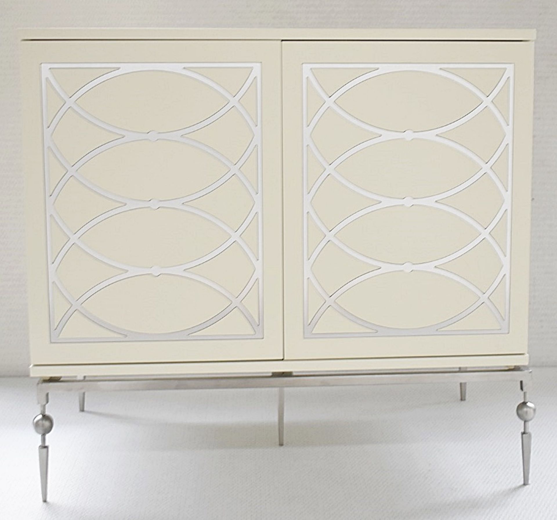 1 x JUSTIN VAN BREDA 'Margot' Beskoke 2-Door Cream Sideboard In Cream, With Stainless Steel Fretwork - Image 2 of 9