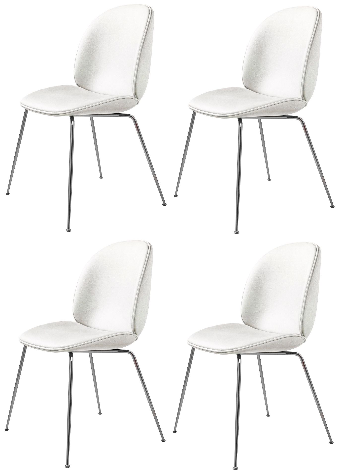 Set Of 4 x GUBI Beetle Fully Velvet Upholstered Dining Chairs, in Ivory & Black - RRP £3,596