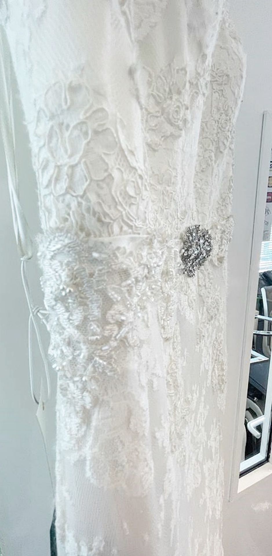 1 x LUSAN MANDONGUS 'Jamie' Designer Chantilly Lace Wedding Dress Bridal Gown, With Satin - Image 12 of 13