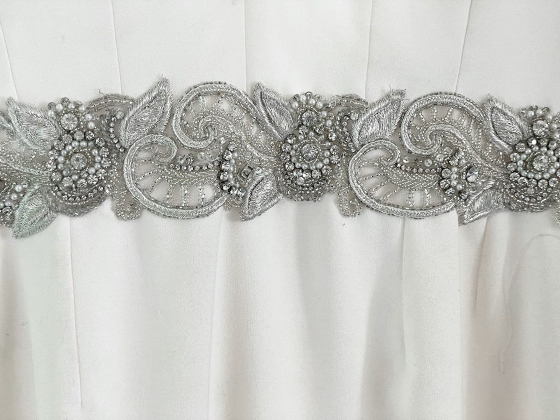 1 x ALAN HANNAH 'Jessica' Designer Crepe Wedding Dress Bridal Gown, With Embellished Belt - Made - Image 13 of 14
