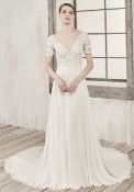 1 x ANNASUL Y 'Geneve' Designer V-neck Flared Wedding Dress Bridal Gown, Featuring A Long Chiffon